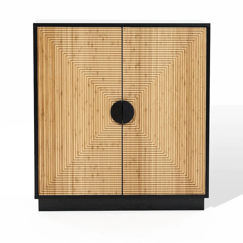 Black & Natural Bamboo 2-Door Accent Cabinet