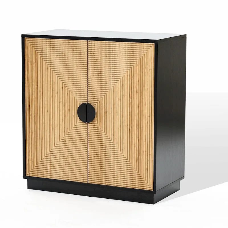 Black & Natural Bamboo 2-Door Accent Cabinet