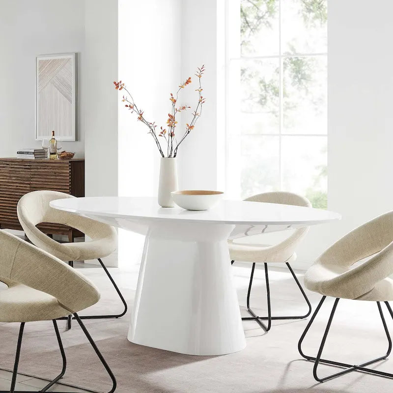 White / Black High Gloss Oval Dining Table, Seats 6