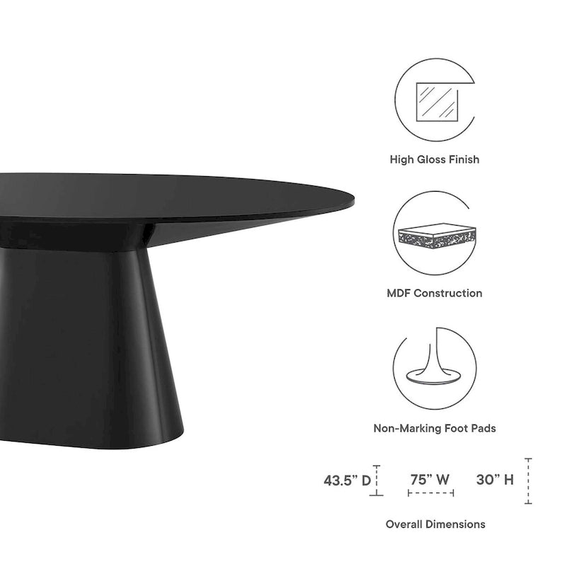 White / Black High Gloss Oval Dining Table, Seats 6