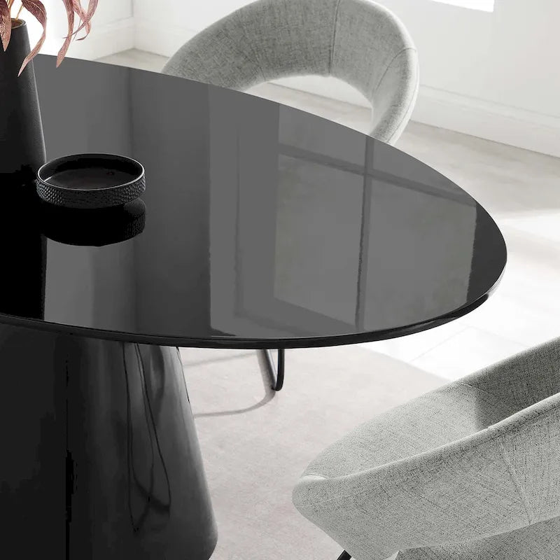 White / Black High Gloss Oval Dining Table, Seats 6