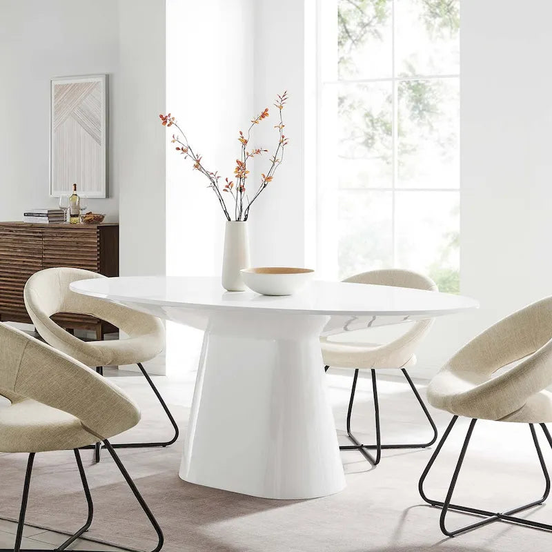White / Black High Gloss Oval Dining Table, Seats 6