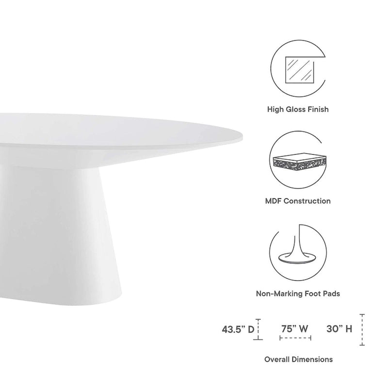 White / Black High Gloss Oval Dining Table, Seats 6