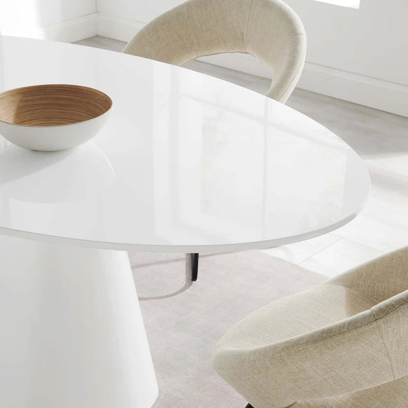 White / Black High Gloss Oval Dining Table, Seats 6