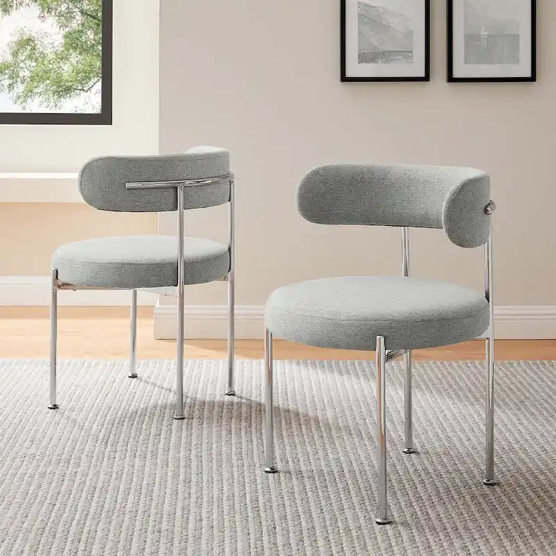 Grey/Beige Fabric Dining Side Chair, Set of 2