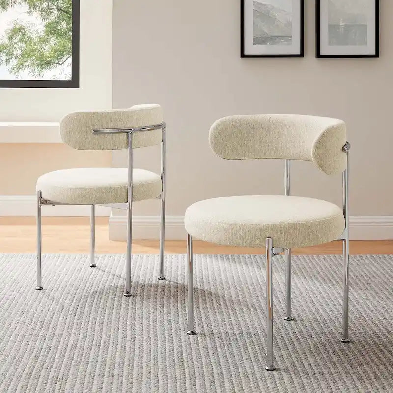 Grey/Beige Fabric Dining Side Chair, Set of 2