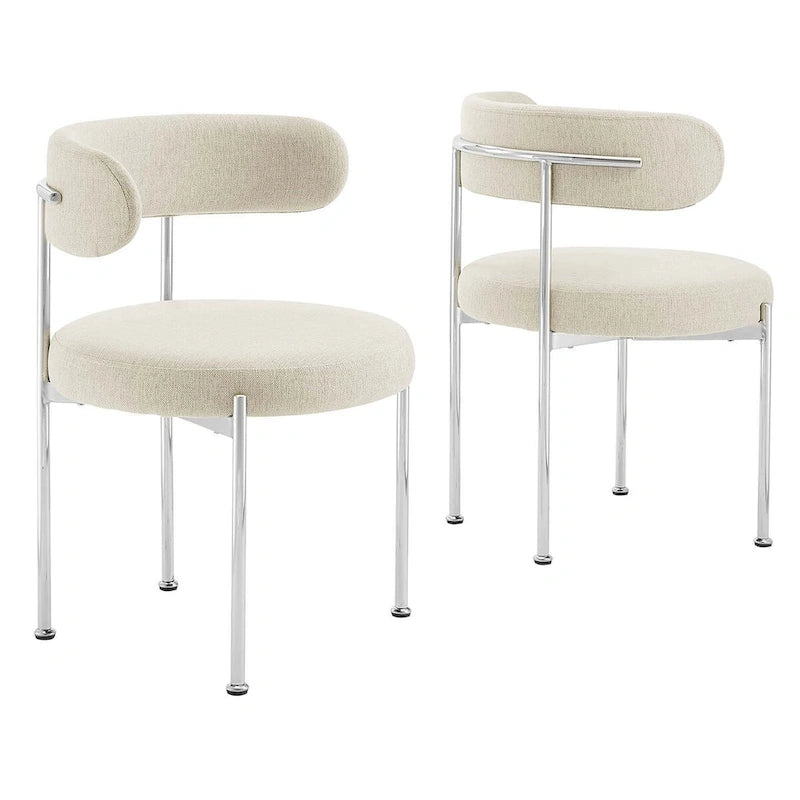 Grey/Beige Fabric Dining Side Chair, Set of 2