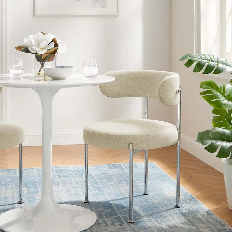 Grey/Beige Fabric Dining Side Chair, Set of 2