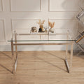 Transparent Rectangular Glass Dining Table, Silver Chrome Legs, Seats 4–6
