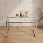 Transparent Rectangular Glass Dining Table, Silver Chrome Legs, Seats 4–6