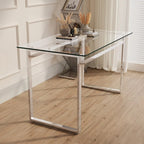 Transparent Rectangular Glass Dining Table, Silver Chrome Legs, Seats 4–6