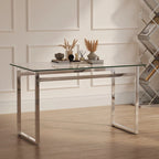 Transparent Rectangular Glass Dining Table, Silver Chrome Legs, Seats 4–6