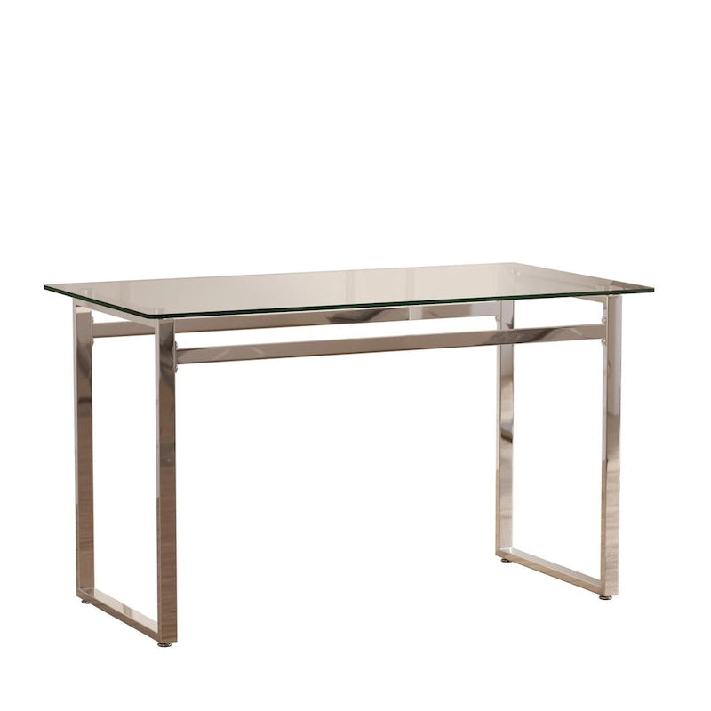 Transparent Rectangular Glass Dining Table, Silver Chrome Legs, Seats 4–6