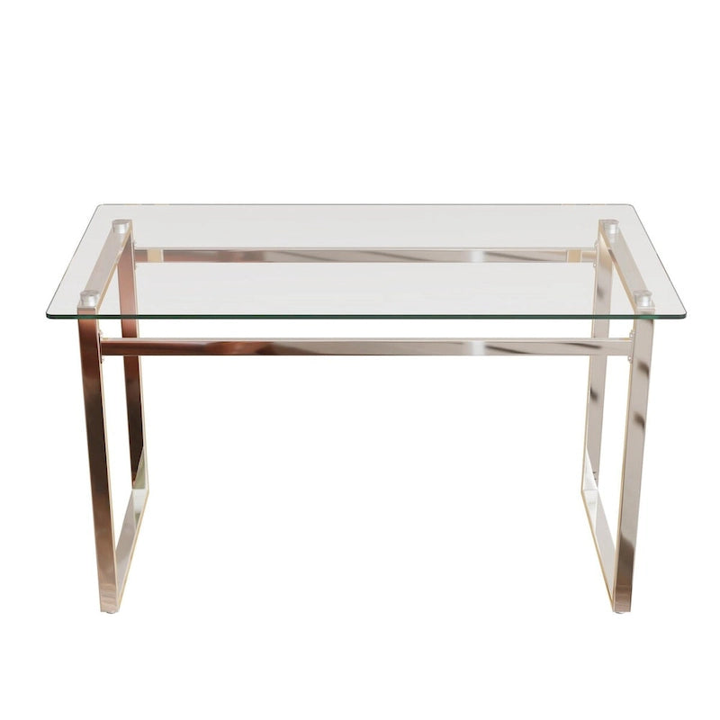 Transparent Rectangular Glass Dining Table, Silver Chrome Legs, Seats 4–6