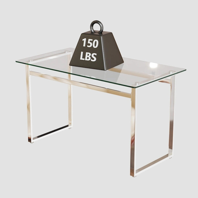 Transparent Rectangular Glass Dining Table, Silver Chrome Legs, Seats 4–6