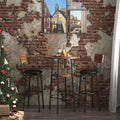 Ensemble table de bar ronde 3 pièces marron rustique et noir/gris pour 2, hauteur comptoir avec étagère et tabourets en cuir PU