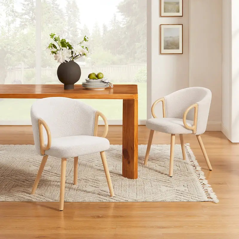 Chaise de salle à manger en tissu avec accoudoir semi-circulaire en bois, lot de 2 (jaune / gris / vert / orange / beige)