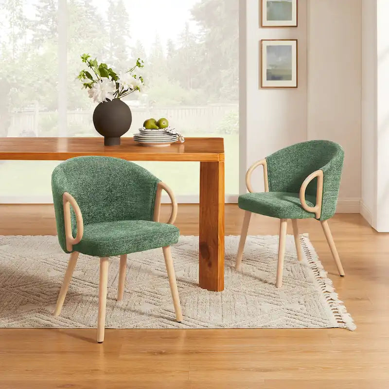 Chaise de salle à manger en tissu avec accoudoir semi-circulaire en bois, lot de 2 (jaune / gris / vert / orange / beige)