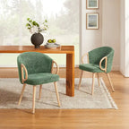 Chaise de salle à manger en tissu avec accoudoir semi-circulaire en bois, lot de 2 (jaune / gris / vert / orange / beige)