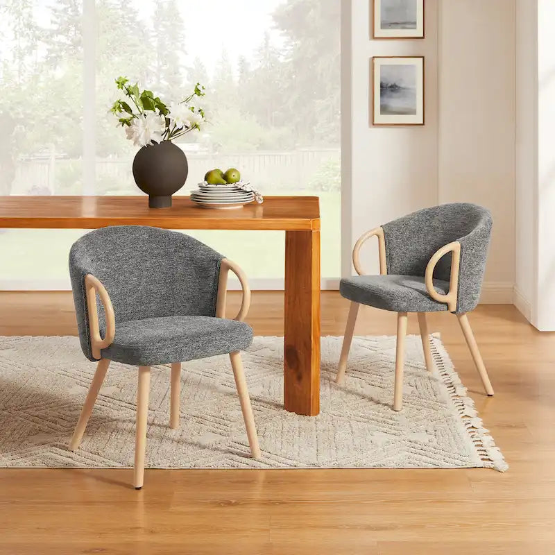 Chaise de salle à manger en tissu avec accoudoir semi-circulaire en bois, lot de 2 (jaune / gris / vert / orange / beige)