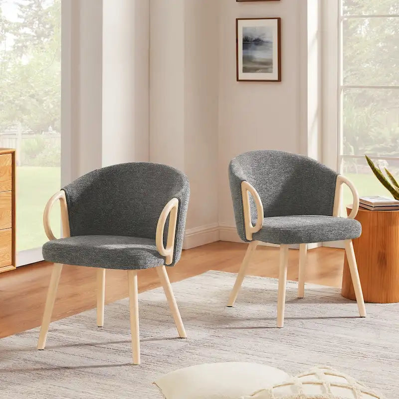 Chaise de salle à manger en tissu avec accoudoir semi-circulaire en bois, lot de 2 (jaune / gris / vert / orange / beige)