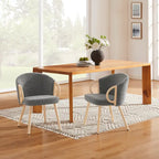 Chaise de salle à manger en tissu avec accoudoir semi-circulaire en bois, lot de 2 (jaune / gris / vert / orange / beige)