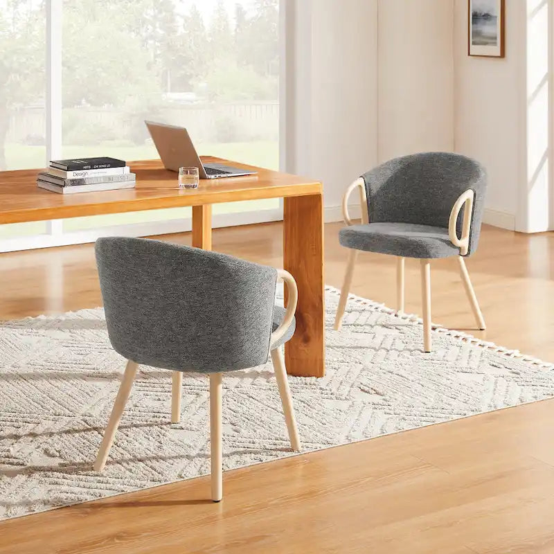 Chaise de salle à manger en tissu avec accoudoir semi-circulaire en bois, lot de 2 (jaune / gris / vert / orange / beige)