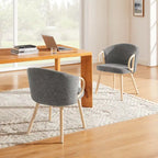 Chaise de salle à manger en tissu avec accoudoir semi-circulaire en bois, lot de 2 (jaune / gris / vert / orange / beige)