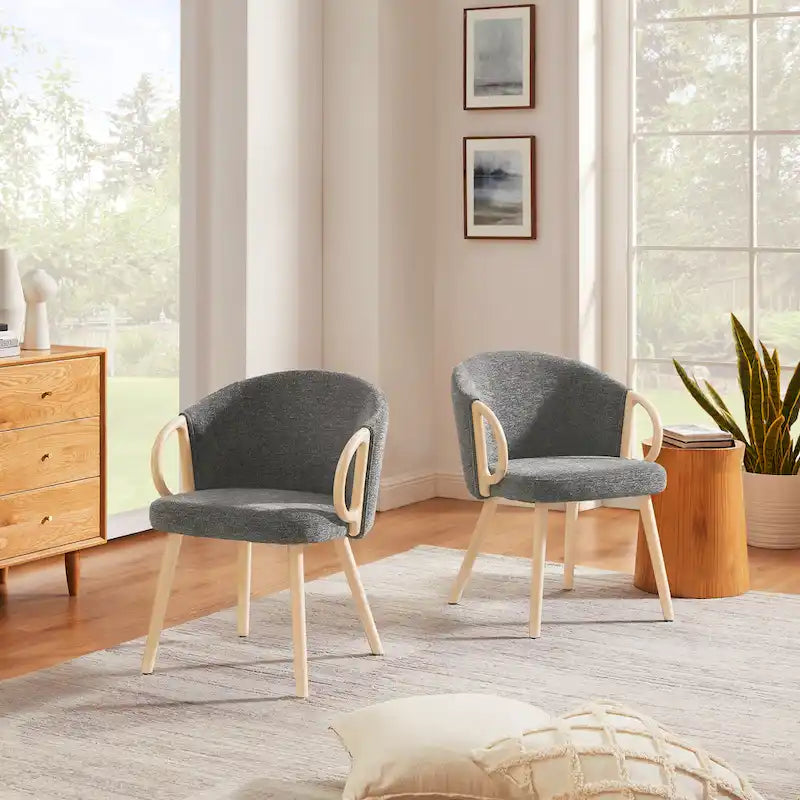 Chaise de salle à manger en tissu avec accoudoir semi-circulaire en bois, lot de 2 (jaune / gris / vert / orange / beige)