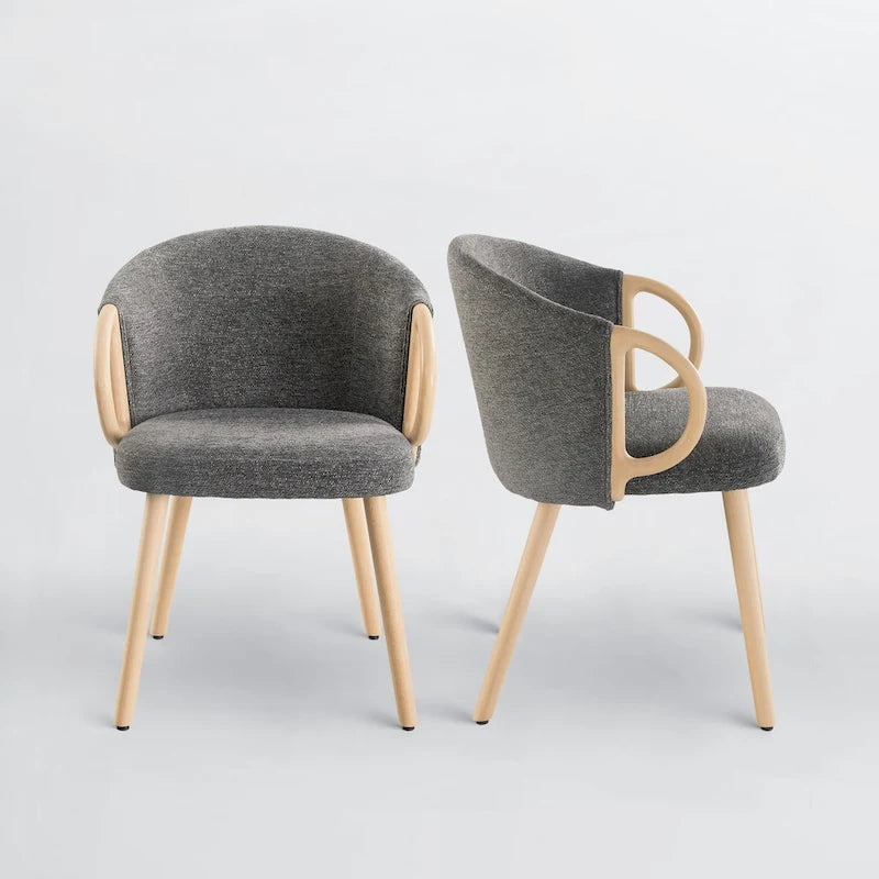 Chaise de salle à manger en tissu avec accoudoir semi-circulaire en bois, lot de 2 (jaune / gris / vert / orange / beige)