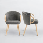 Chaise de salle à manger en tissu avec accoudoir semi-circulaire en bois, lot de 2 (jaune / gris / vert / orange / beige)