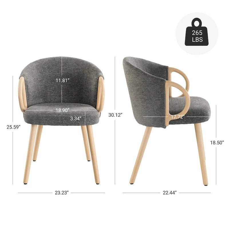 Chaise de salle à manger en tissu avec accoudoir semi-circulaire en bois, lot de 2 (jaune / gris / vert / orange / beige)