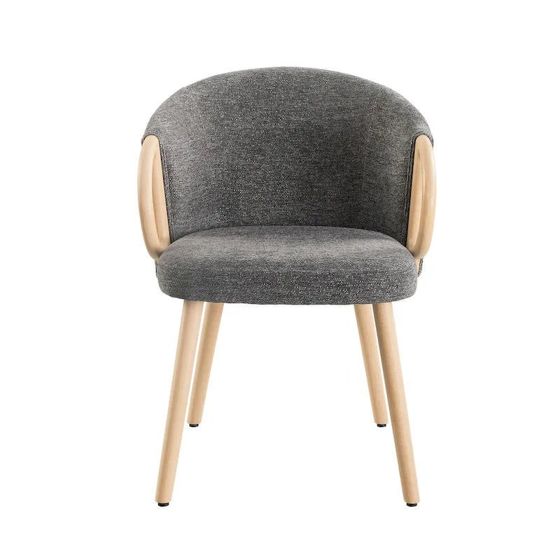 Chaise de salle à manger en tissu avec accoudoir semi-circulaire en bois, lot de 2 (jaune / gris / vert / orange / beige)