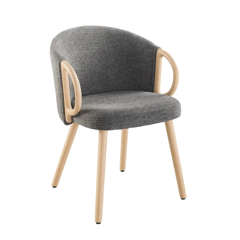 Chaise de salle à manger en tissu avec accoudoir semi-circulaire en bois, lot de 2 (jaune / gris / vert / orange / beige)