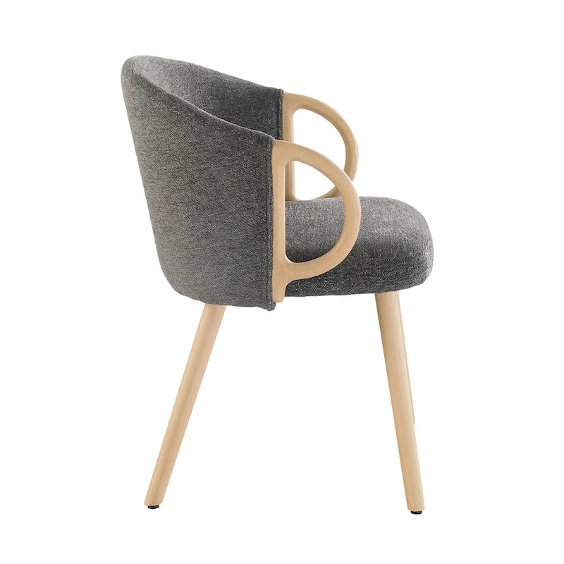 Chaise de salle à manger en tissu avec accoudoir semi-circulaire en bois, lot de 2 (jaune / gris / vert / orange / beige)