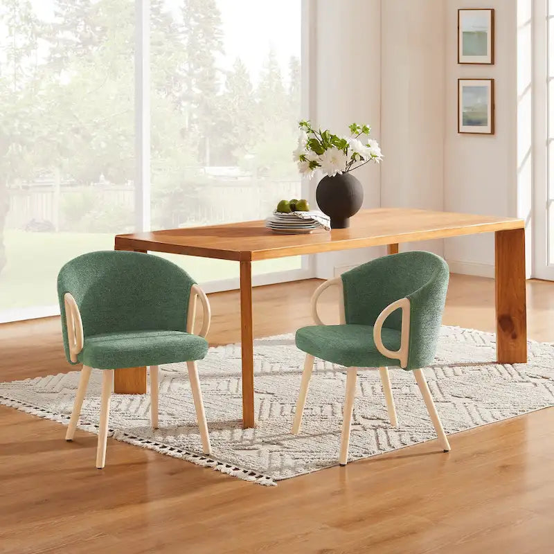 Chaise de salle à manger en tissu avec accoudoir semi-circulaire en bois, lot de 2 (jaune / gris / vert / orange / beige)