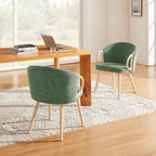 Chaise de salle à manger en tissu avec accoudoir semi-circulaire en bois, lot de 2 (jaune / gris / vert / orange / beige)