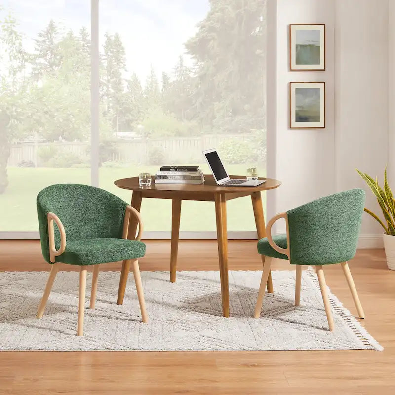 Chaise de salle à manger en tissu avec accoudoir semi-circulaire en bois, lot de 2 (jaune / gris / vert / orange / beige)