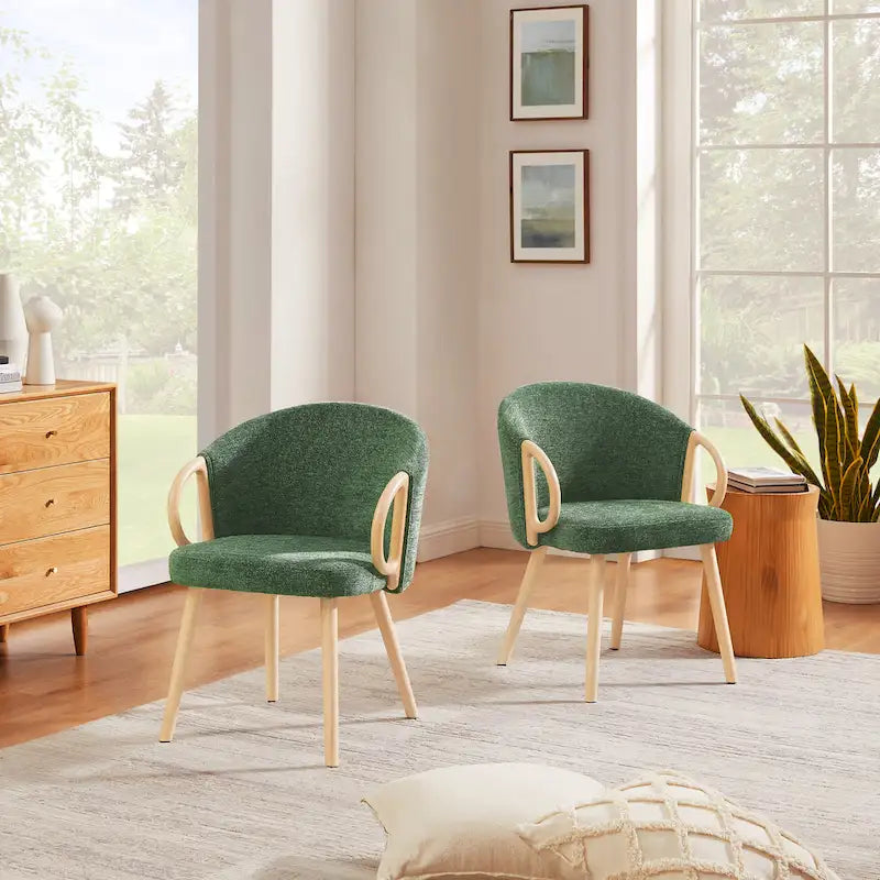 Chaise de salle à manger en tissu avec accoudoir semi-circulaire en bois, lot de 2 (jaune / gris / vert / orange / beige)