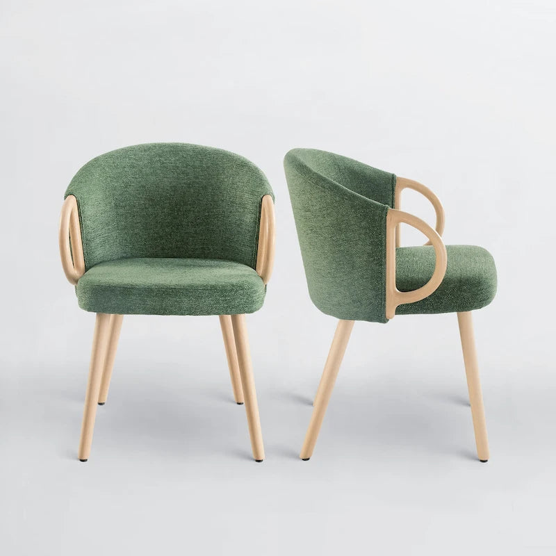 Chaise de salle à manger en tissu avec accoudoir semi-circulaire en bois, lot de 2 (jaune / gris / vert / orange / beige)