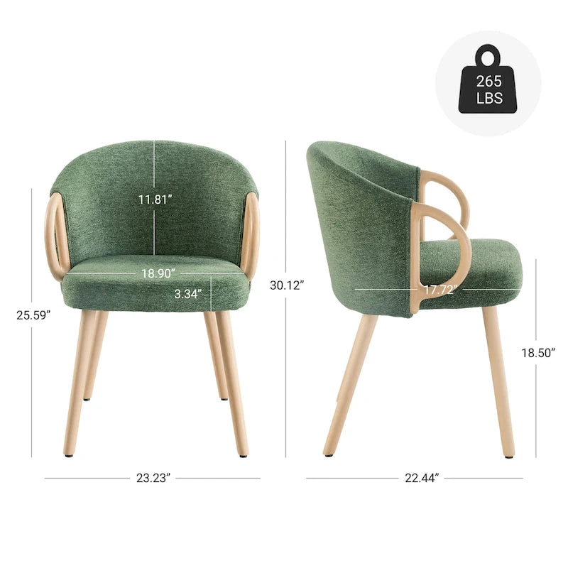 Chaise de salle à manger en tissu avec accoudoir semi-circulaire en bois, lot de 2 (jaune / gris / vert / orange / beige)