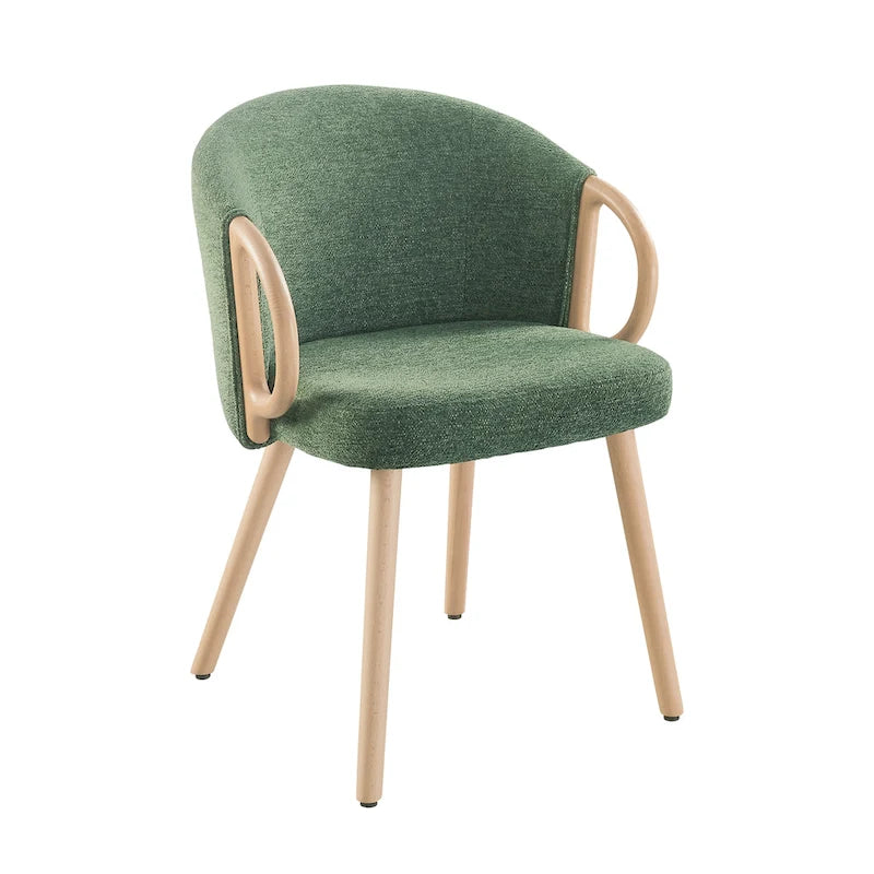 Chaise de salle à manger en tissu avec accoudoir semi-circulaire en bois, lot de 2 (jaune / gris / vert / orange / beige)