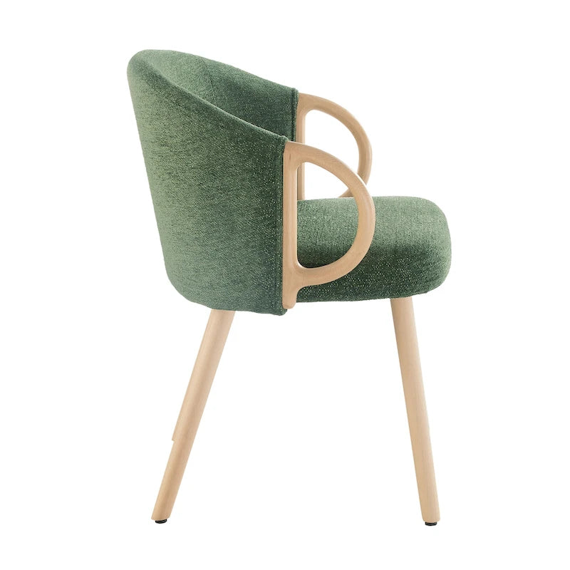 Chaise de salle à manger en tissu avec accoudoir semi-circulaire en bois, lot de 2 (jaune / gris / vert / orange / beige)