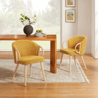 Chaise de salle à manger en tissu avec accoudoir semi-circulaire en bois, lot de 2 (jaune / gris / vert / orange / beige)