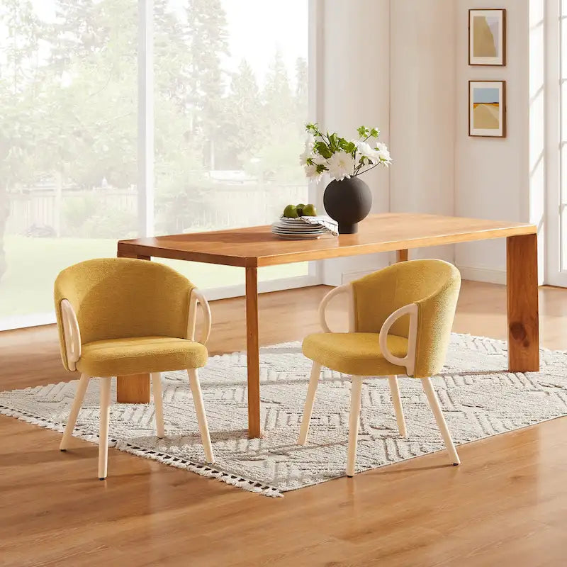Chaise de salle à manger en tissu avec accoudoir semi-circulaire en bois, lot de 2 (jaune / gris / vert / orange / beige)