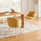 Chaise de salle à manger en tissu avec accoudoir semi-circulaire en bois, lot de 2 (jaune / gris / vert / orange / beige)