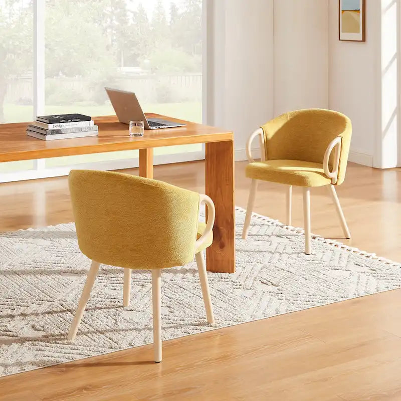 Chaise de salle à manger en tissu avec accoudoir semi-circulaire en bois, lot de 2 (jaune / gris / vert / orange / beige)