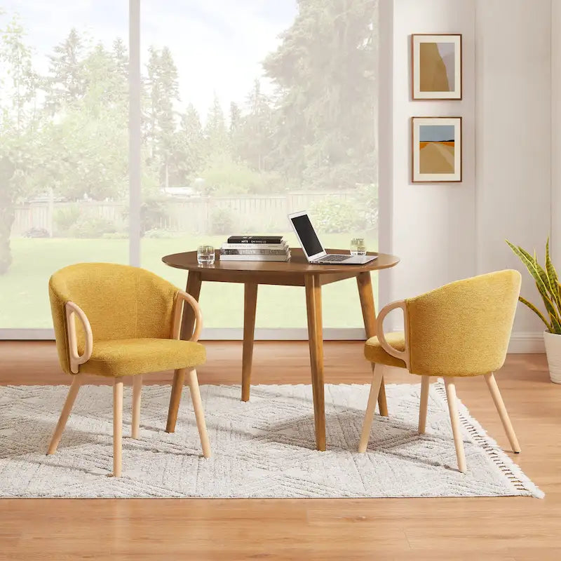 Chaise de salle à manger en tissu avec accoudoir semi-circulaire en bois, lot de 2 (jaune / gris / vert / orange / beige)