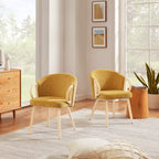 Chaise de salle à manger en tissu avec accoudoir semi-circulaire en bois, lot de 2 (jaune / gris / vert / orange / beige)