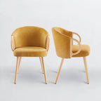 Chaise de salle à manger en tissu avec accoudoir semi-circulaire en bois, lot de 2 (jaune / gris / vert / orange / beige)
